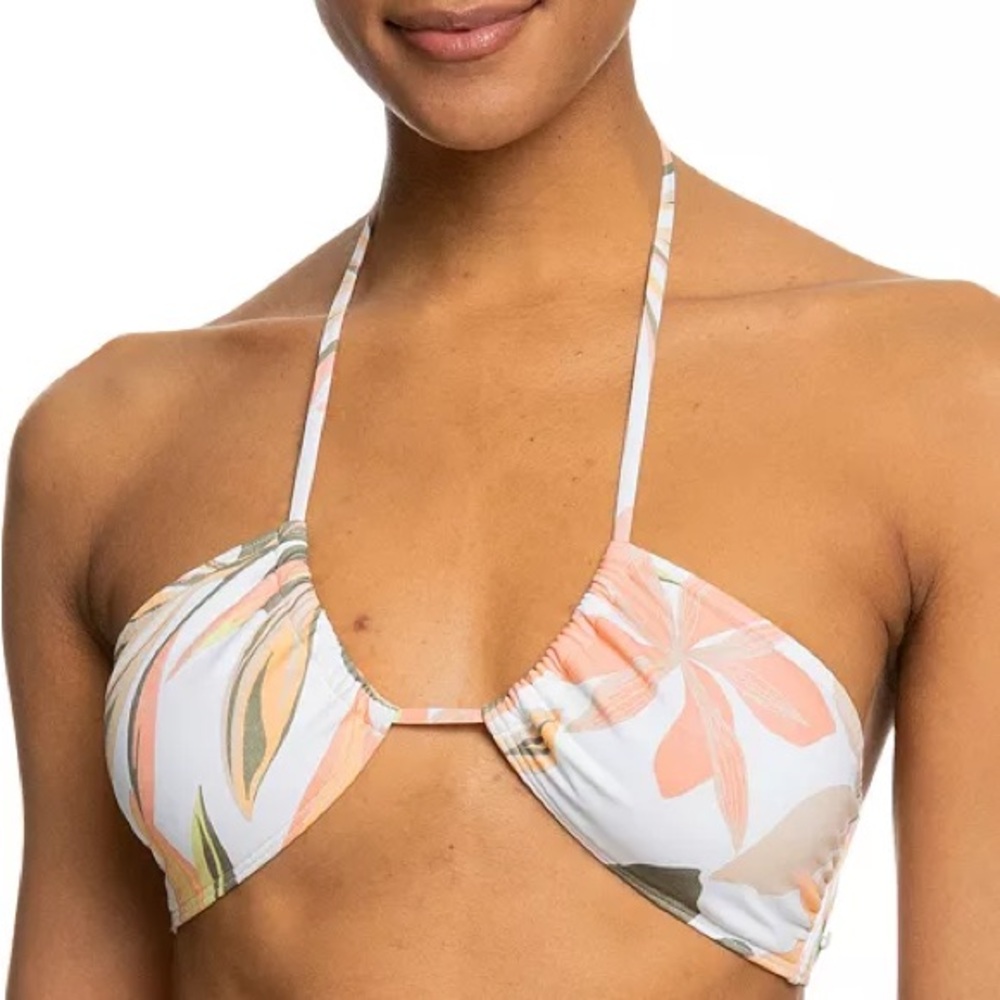 NWT Roxy Pt Beach Classics Floral-Print Halter Bikini Top L